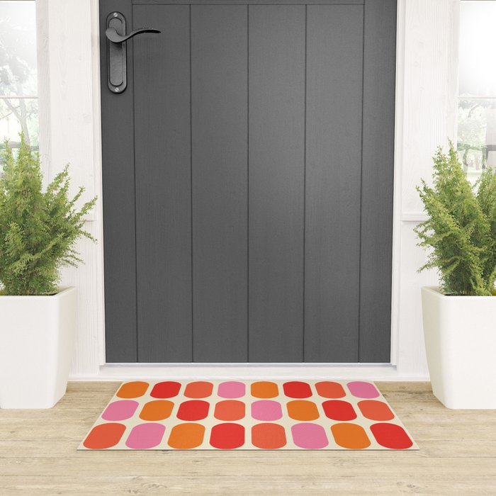 Midcentury Modern Retro Abstract Capsule Inspired Geometric Shapes in Minimalist Graphic 70s colors Welcome Mat Gallery Image 3