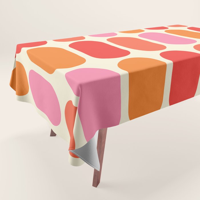 Midcentury Modern Retro Abstract Capsule Inspired Geometric Shapes in Minimalist Graphic 70s colors Tablecloth Gallery Image 1