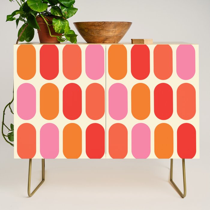 Midcentury Modern Retro Abstract Capsule Inspired Geometric Shapes in Minimalist Graphic 70s colors Credenza Gallery Image 1