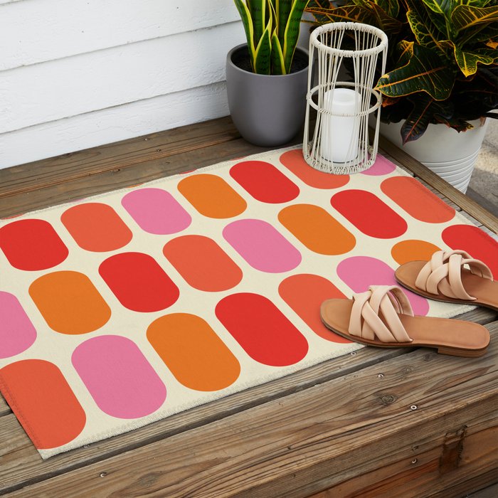 Midcentury Modern Retro Abstract Capsule Inspired Geometric Shapes in Minimalist Graphic 70s colors Outdoor Rug Gallery Image 2