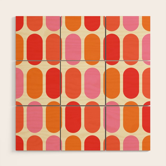 Midcentury Modern Retro Abstract Capsule Inspired Geometric Shapes in Minimalist Graphic 70s colors Wood Wall Art Gallery Image 1