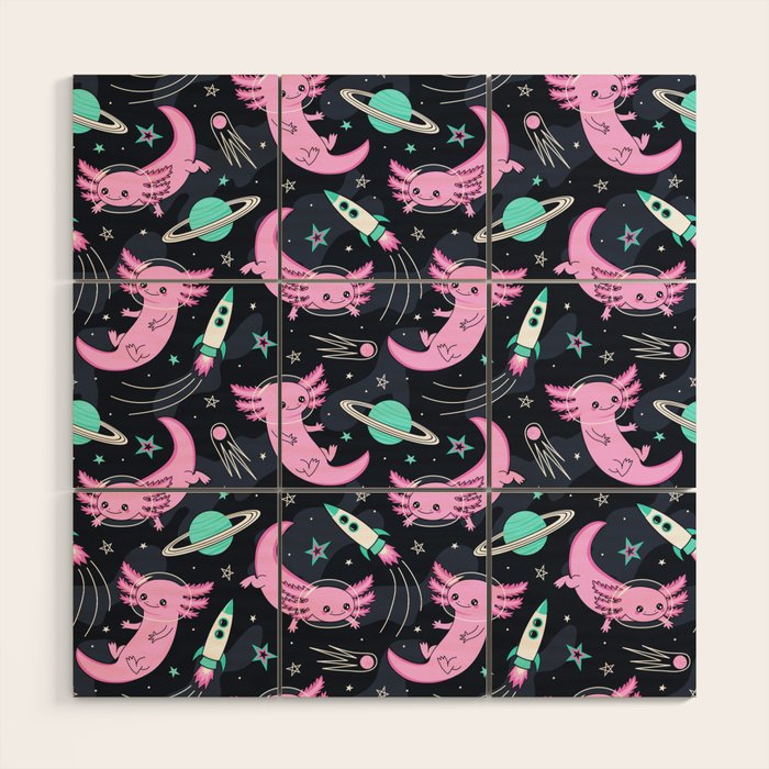Space Axolotls Wood Wall Art Gallery Image 1