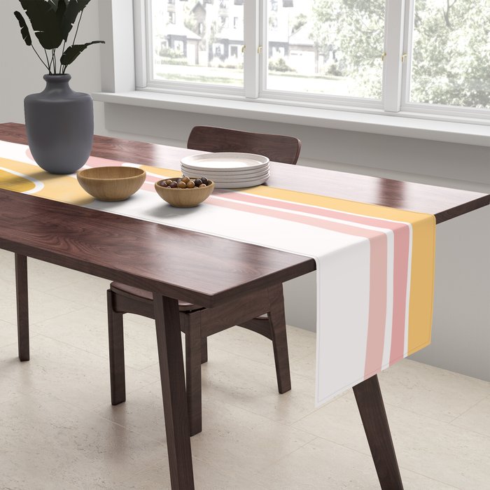 Abstract Shapes 37 in Mustard Yellow and Pale Pink Table Runner Gallery Image 2