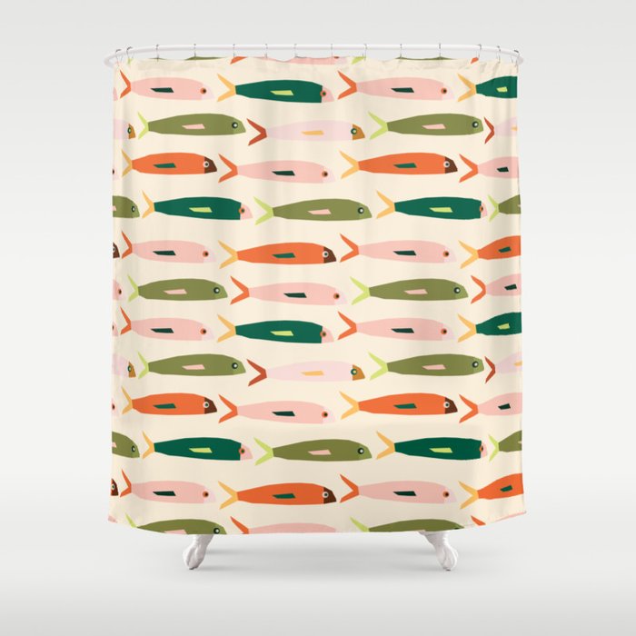 Vintage colorful sardines  Shower Curtain Gallery Image 1
