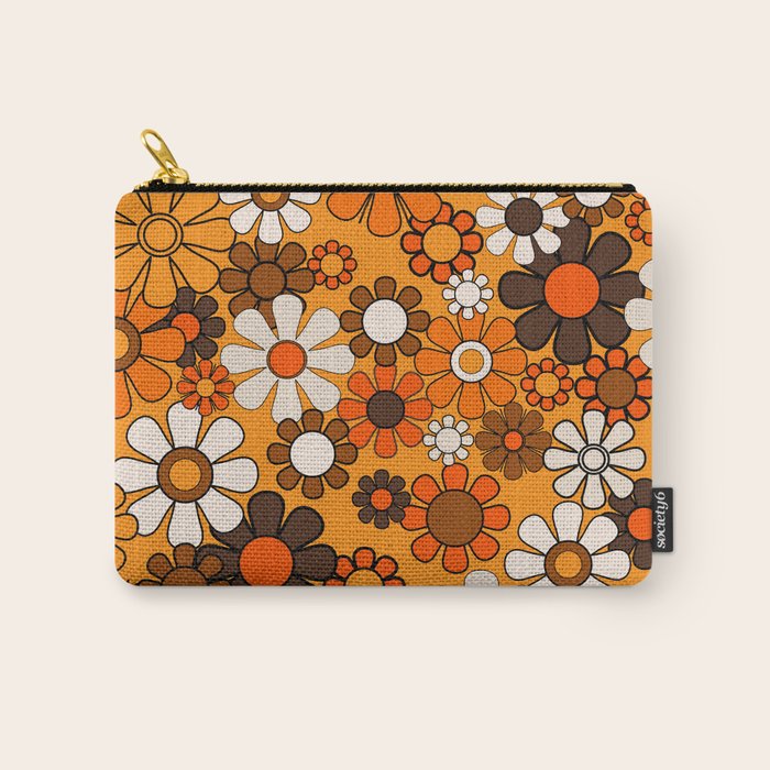 Groovy 70s Retro Garden Floral Orange and Brown Pattern Carry All Pouch Gallery Image 1