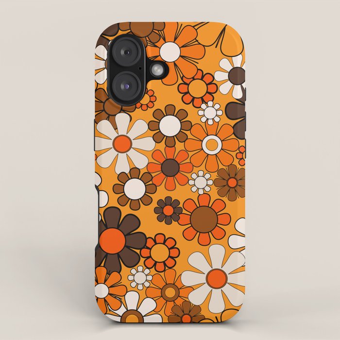 Groovy 70s Retro Garden Floral Orange and Brown Pattern iPhone Case Gallery Image 1