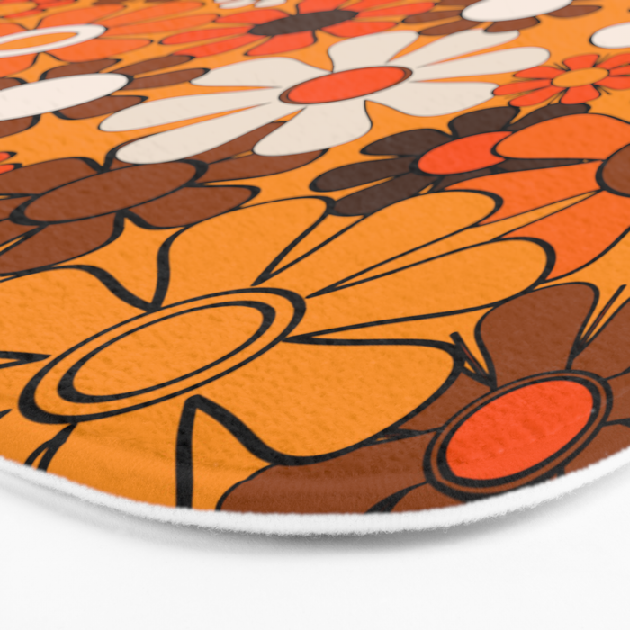 Groovy 70s Retro Garden Floral Orange and Brown Pattern Bath Mat Gallery Image 3
