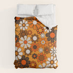Groovy 70s Retro Garden Floral Orange and Brown Pattern Duvet Cover Gallery Image 6