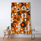 Groovy 70s Retro Garden Floral Orange and Brown Pattern Window Curtain Gallery Image 5