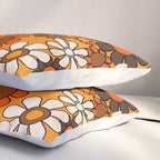Groovy 70s Retro Garden Floral Orange and Brown Pattern Pillow Sham Gallery Image 3