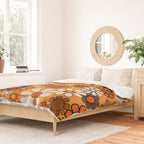 Groovy 70s Retro Garden Floral Orange and Brown Pattern Duvet Cover Gallery Image 2