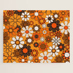 Groovy 70s Retro Garden Floral Orange and Brown Pattern Jigsaw Puzzle Gallery Image 1