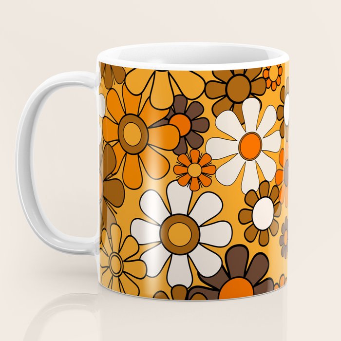Groovy 70s Retro Garden Floral Orange and Brown Pattern Coffee Mug Gallery Image 3