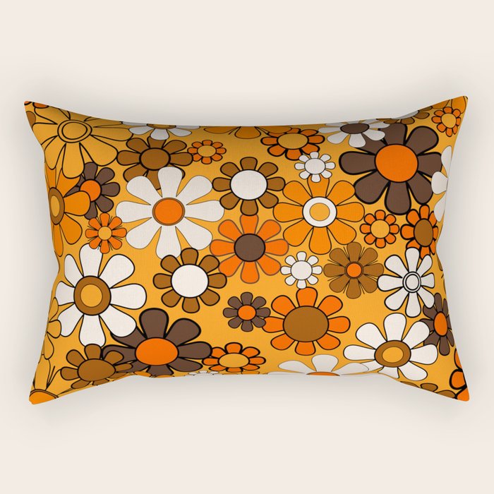 Groovy 70s Retro Garden Floral Orange and Brown Pattern Rectangular Pillow Gallery Image 2
