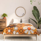 Groovy 70s Retro Garden Floral Orange and Brown Pattern Comforter Gallery Image 3