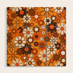 Groovy 70s Retro Garden Floral Orange and Brown Pattern Wood Wall Art Gallery Image 1
