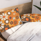 Groovy 70s Retro Garden Floral Orange and Brown Pattern Pillow Sham Gallery Image 2