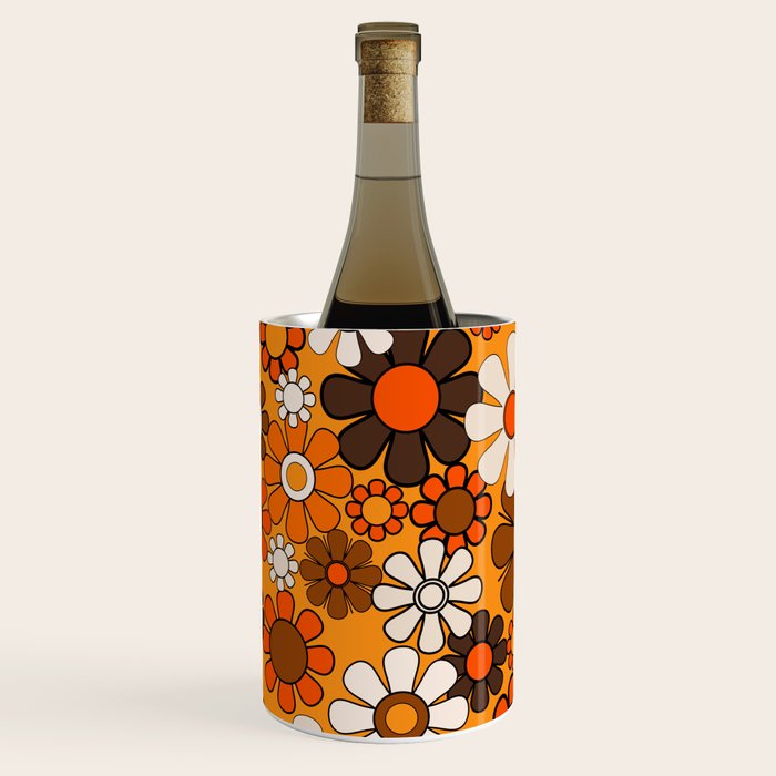 Groovy 70s Retro Garden Floral Orange and Brown Pattern Wine Chiller Gallery Image 3