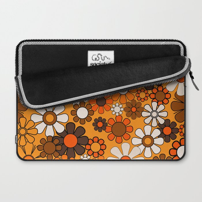 Groovy 70s Retro Garden Floral Orange and Brown Pattern Laptop Sleeve Gallery Image 2
