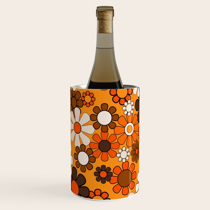 Groovy 70s Retro Garden Floral Orange and Brown Pattern Wine Chiller Gallery Image 1