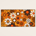 Groovy 70s Retro Garden Floral Orange and Brown Pattern Desk Mat Gallery Image 3