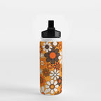 Groovy 70s Retro Garden Floral Orange and Brown Pattern Water Bottle Gallery Image 2