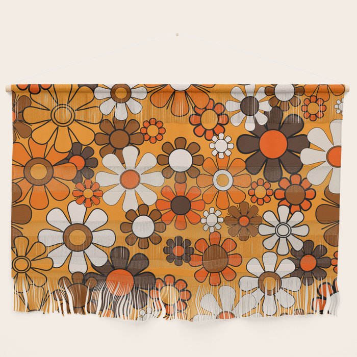 Groovy 70s Retro Garden Floral Orange and Brown Pattern Wall Hanging Gallery Image 1