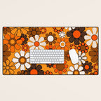 Groovy 70s Retro Garden Floral Orange and Brown Pattern Desk Mat Gallery Image 1