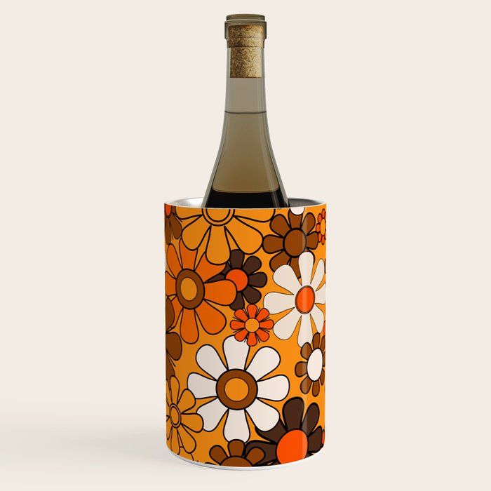 Groovy 70s Retro Garden Floral Orange and Brown Pattern Wine Chiller Gallery Image 2