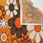 Groovy 70s Retro Garden Floral Orange and Brown Pattern Wall Tapestry Gallery Image 3