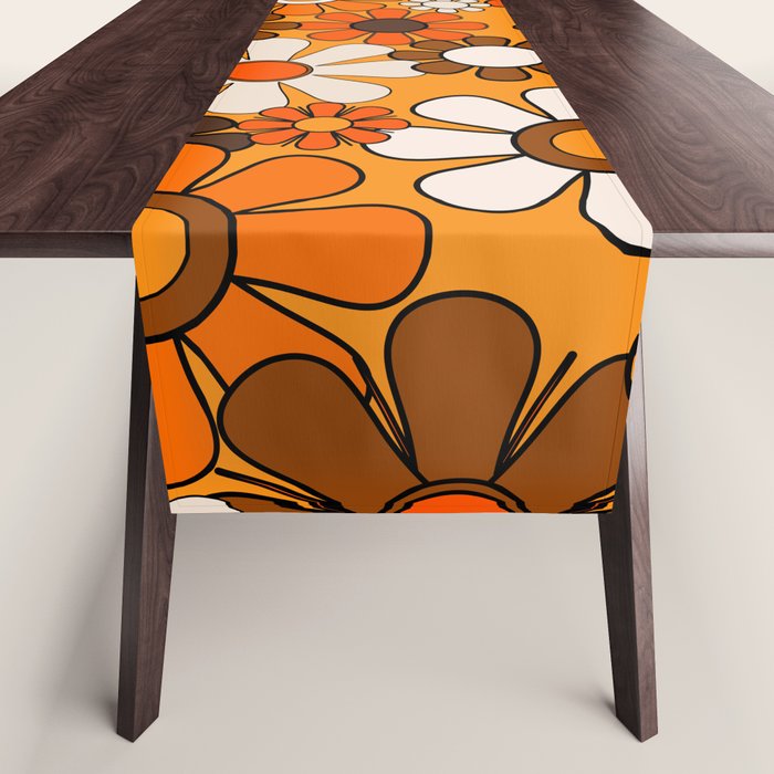 Groovy 70s Retro Garden Floral Orange and Brown Pattern Table Runner Gallery Image 1