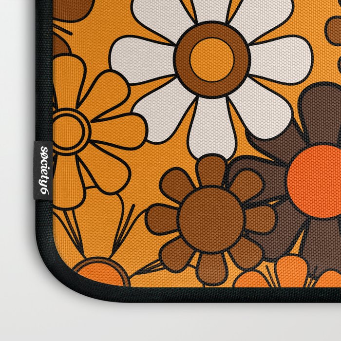 Groovy 70s Retro Garden Floral Orange and Brown Pattern Laptop Sleeve Gallery Image 3
