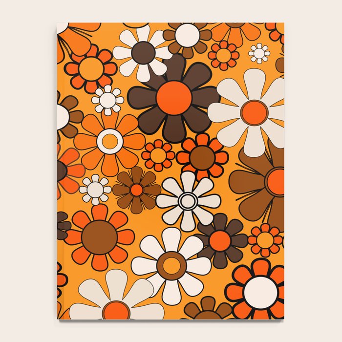 Groovy 70s Retro Garden Floral Orange and Brown Pattern Notebook Gallery Image 4