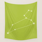 Leo Zodiac Star Constellation Line Art Chartreuse Green Wall Tapestry Gallery Image 4