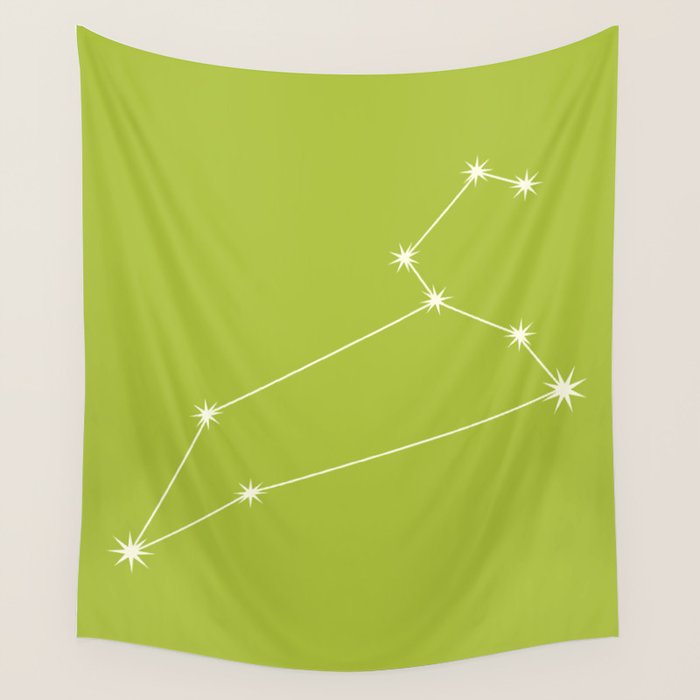 Leo Zodiac Star Constellation Line Art Chartreuse Green Wall Tapestry Gallery Image 4