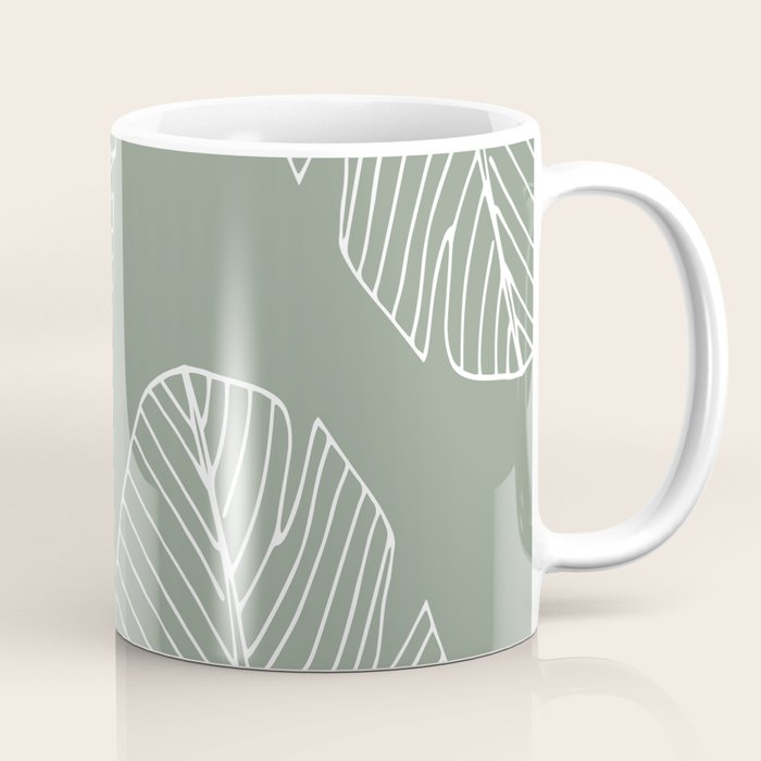 Line Drawing, Green, Palms Print, Boho Wall Art Coffee Mug Gallery Image 1