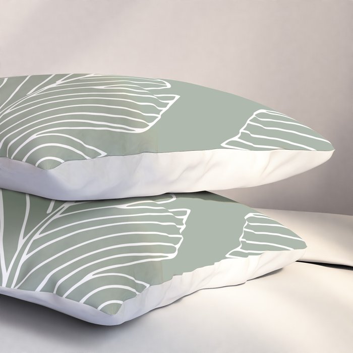 Line Drawing, Green, Palms Print, Boho Wall Art Pillow Sham Gallery Image 3