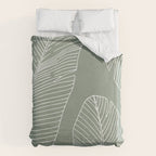 Line Drawing, Green, Palms Print, Boho Wall Art Duvet Cover Gallery Image 6
