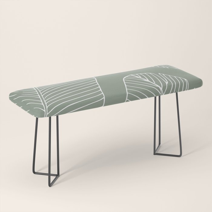 Line Drawing, Green, Palms Print, Boho Wall Art Bench Gallery Image 1