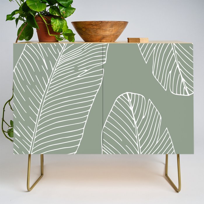 Line Drawing, Green, Palms Print, Boho Wall Art Credenza Gallery Image 1