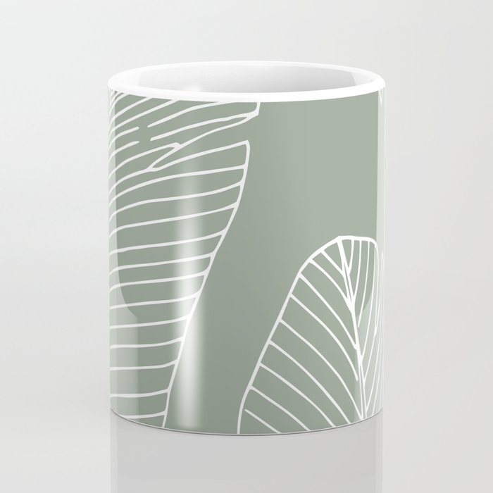 Line Drawing, Green, Palms Print, Boho Wall Art Coffee Mug Gallery Image 4
