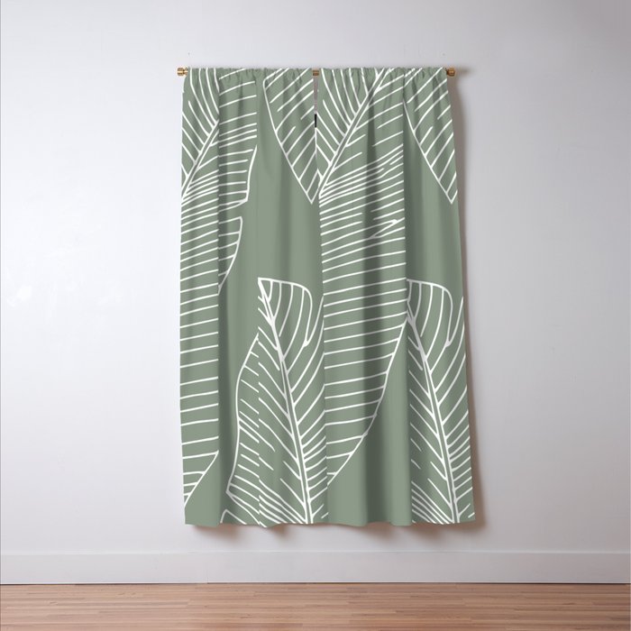Line Drawing, Green, Palms Print, Boho Wall Art Window Curtain Gallery Image 3