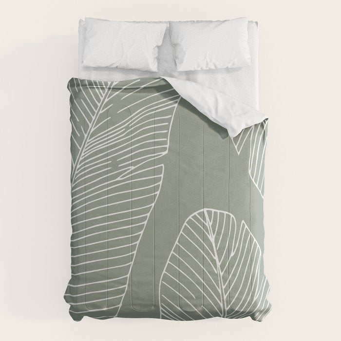 Line Drawing, Green, Palms Print, Boho Wall Art Comforter Gallery Image 6