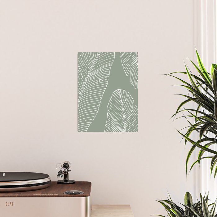 Line Drawing, Green, Palms Print, Boho Wall Art Poster Gallery Image 2