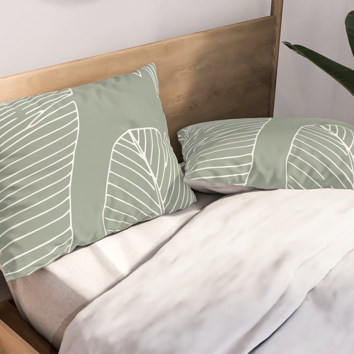 Line Drawing, Green, Palms Print, Boho Wall Art Pillow Sham Gallery Image 2