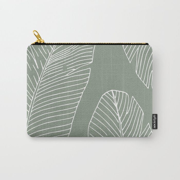 Line Drawing, Green, Palms Print, Boho Wall Art Carry All Pouch Gallery Image 1