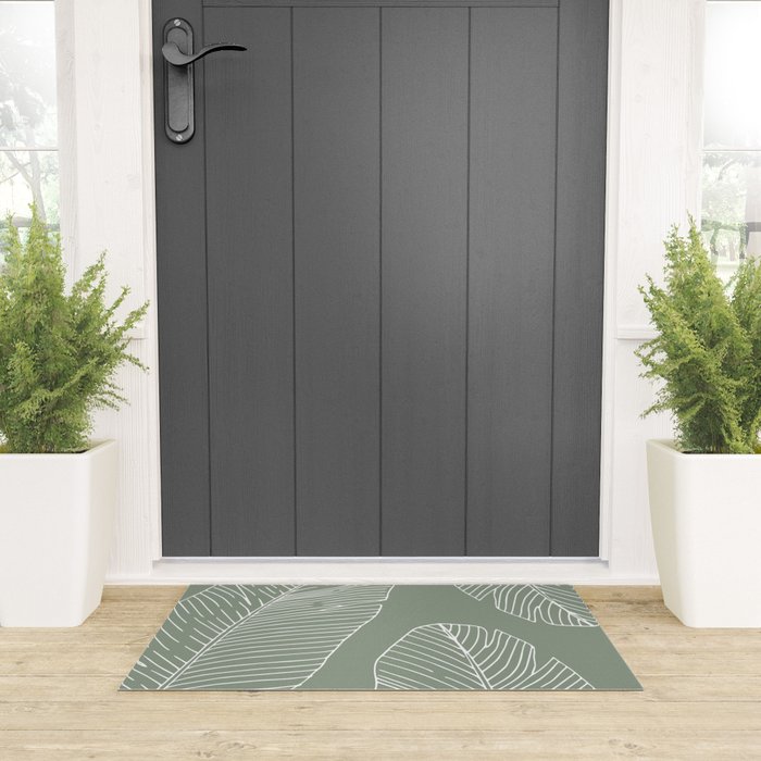Line Drawing, Green, Palms Print, Boho Wall Art Welcome Mat Gallery Image 3