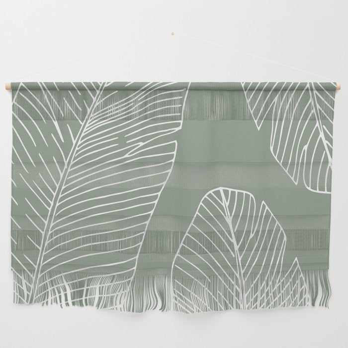 Line Drawing, Green, Palms Print, Boho Wall Art Wall Hanging Gallery Image 1