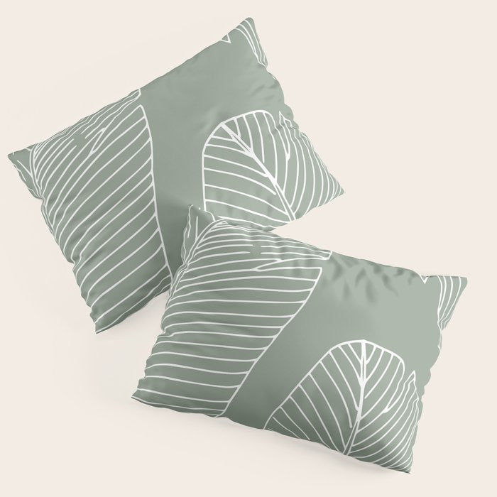 Line Drawing, Green, Palms Print, Boho Wall Art Pillow Sham Gallery Image 3
