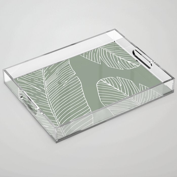 Line Drawing, Green, Palms Print, Boho Wall Art Acrylic Tray Gallery Image 1